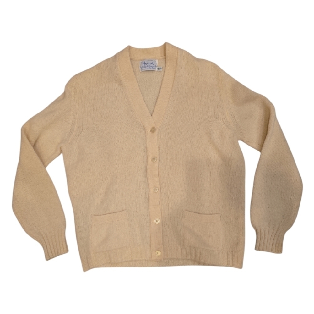 J&D McGeorge for Harrods Scottish Wool Cardigan Sweater Cream size "42" W M/L